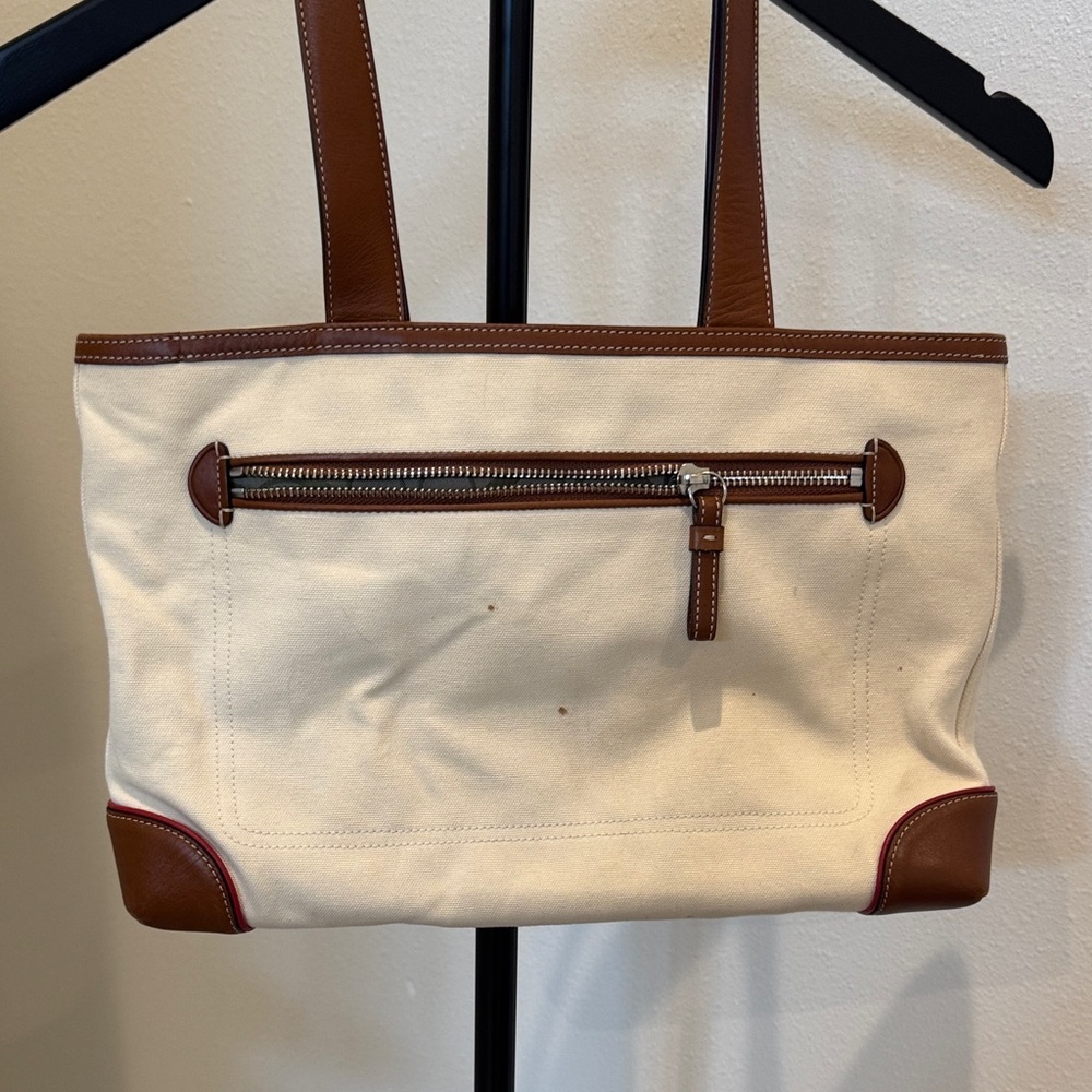 Coach Cream Canvas Tote with Brown Leather Trim - Picture 2 of 5